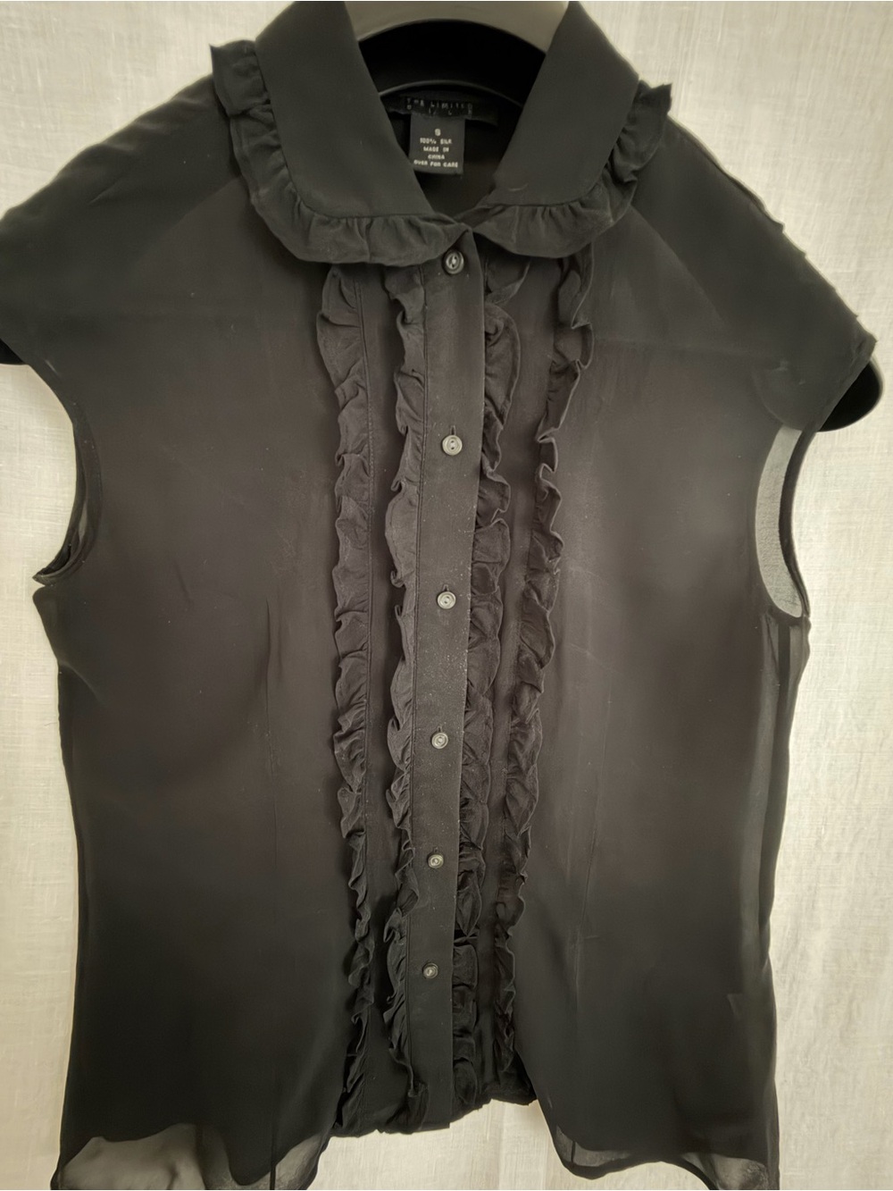 The Limited Black Ruffle Front Sleeveless Blouse